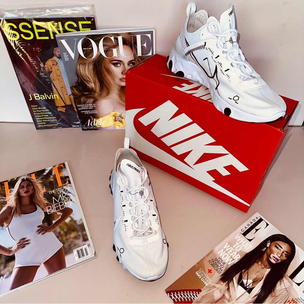 NIKE White and Black Doodle Vision React Sneakers